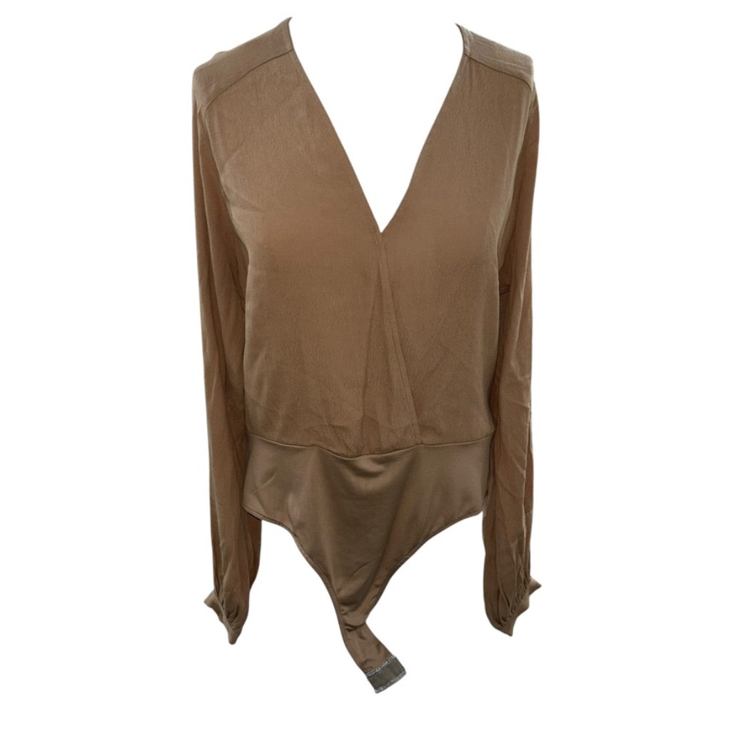 Lovers + Friends Neutral Dark Tan Deep V Bodysuit Top M